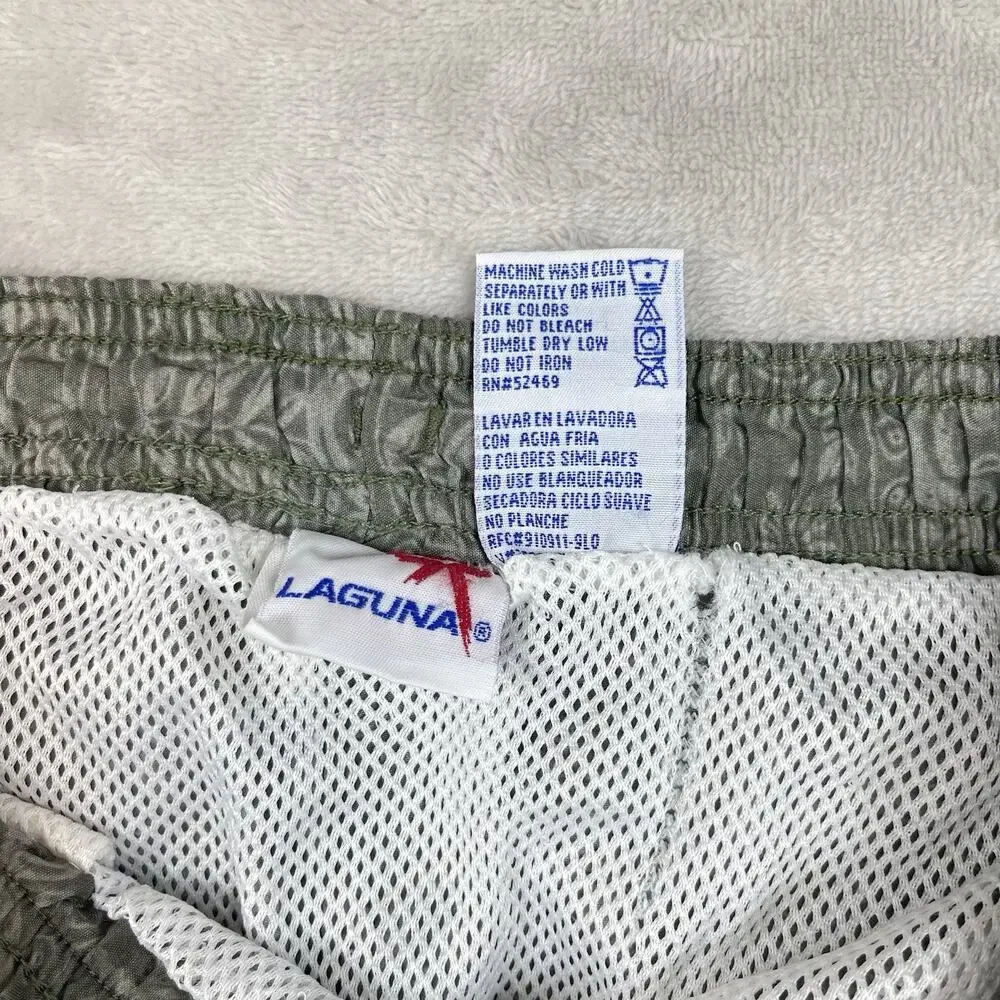 Vintage Y2K Laguna Swim Trunks Men's Small Olive Bandana Paisley Mesh Lined Surf